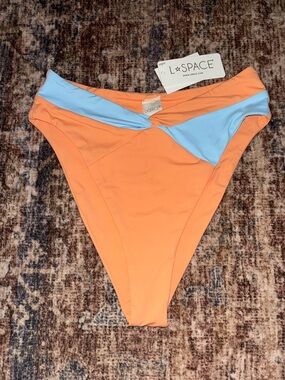 l*space Peach Orange Bikini Bottom with Sky Blue Trim